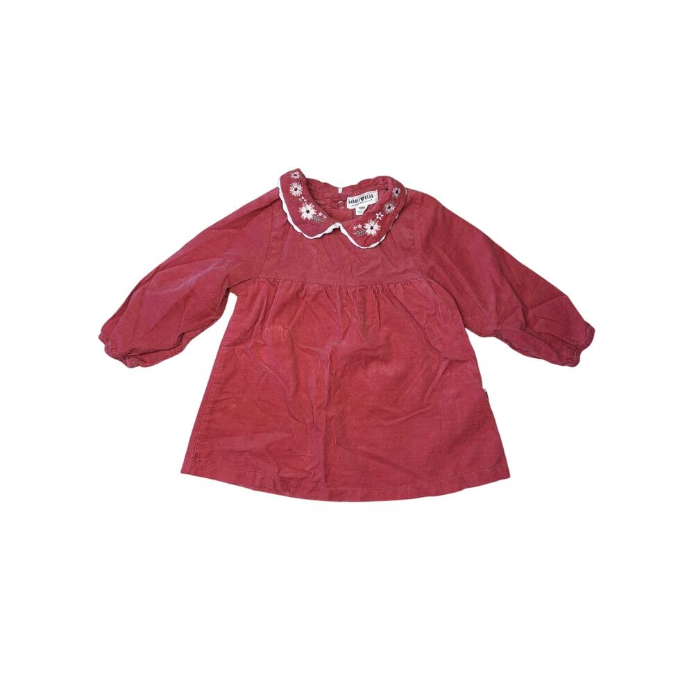 Baby Girl Corduroy Dress 18M Rabbit + Bear Pink Floral Collar Long Sleeve EUC